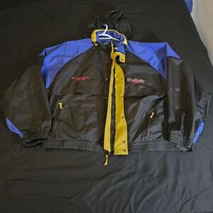Tri-Mountain Jacket Mens 2XL Black VTG Nylon Hooded Windbreaker Prism Gas Logo